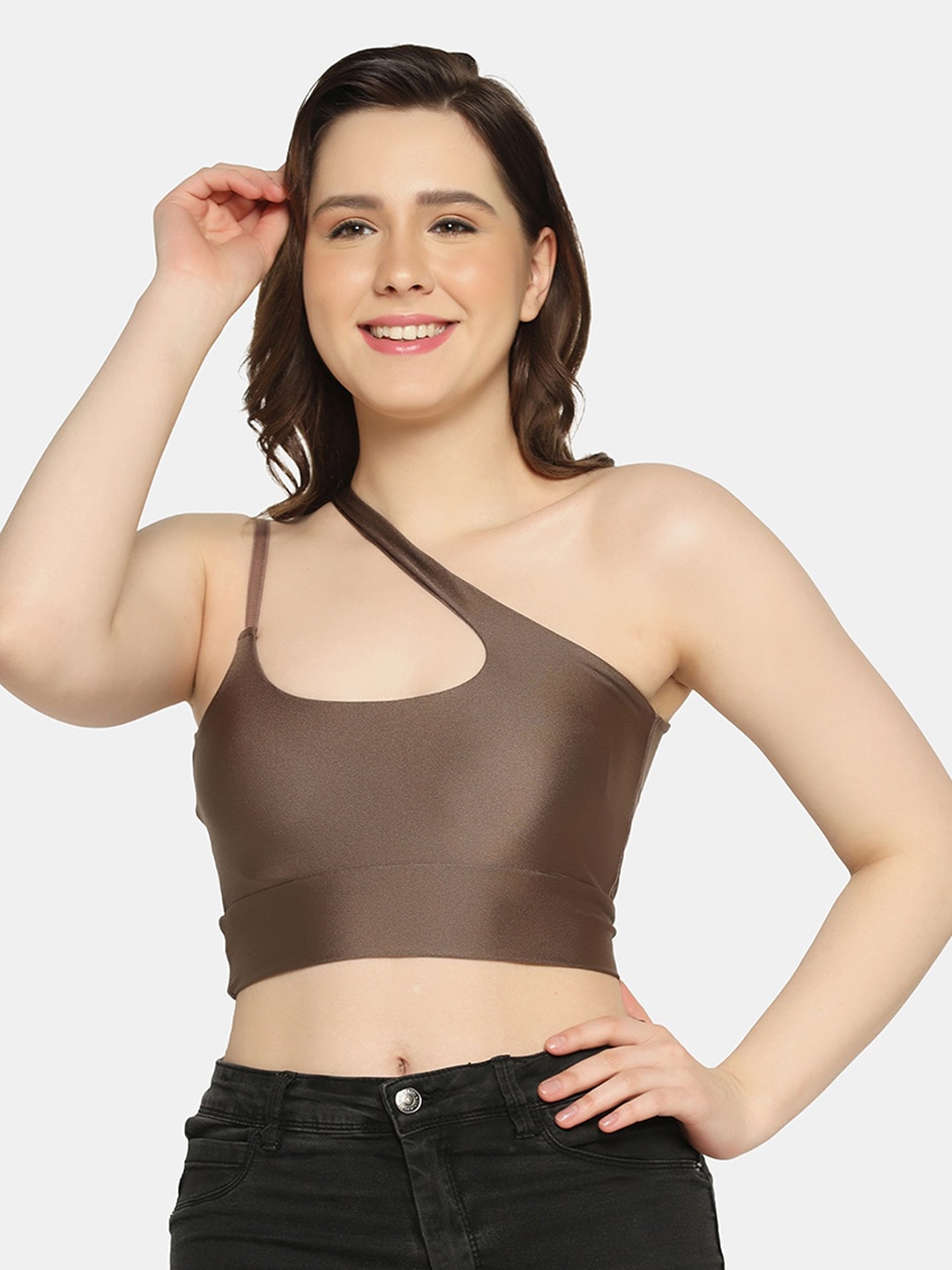 

Da Intimo Lightly Padded Nylon Non-Wired All Day Comfort Sports Workout Bra, Bronze