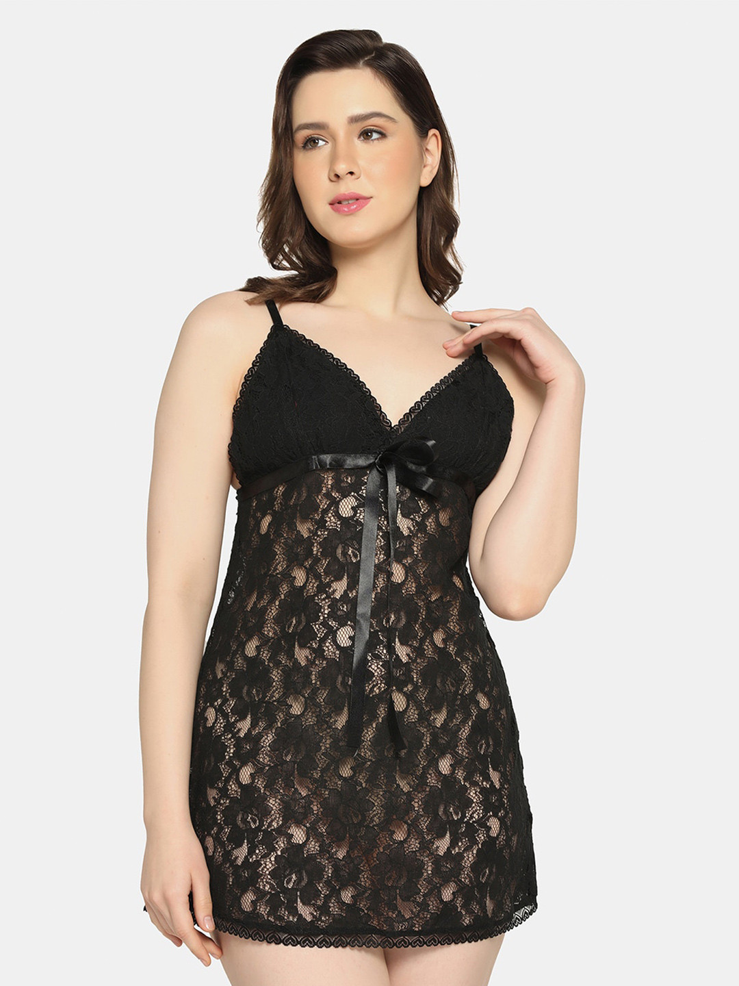 

Da Intimo Lace Nylon Baby Doll, Black