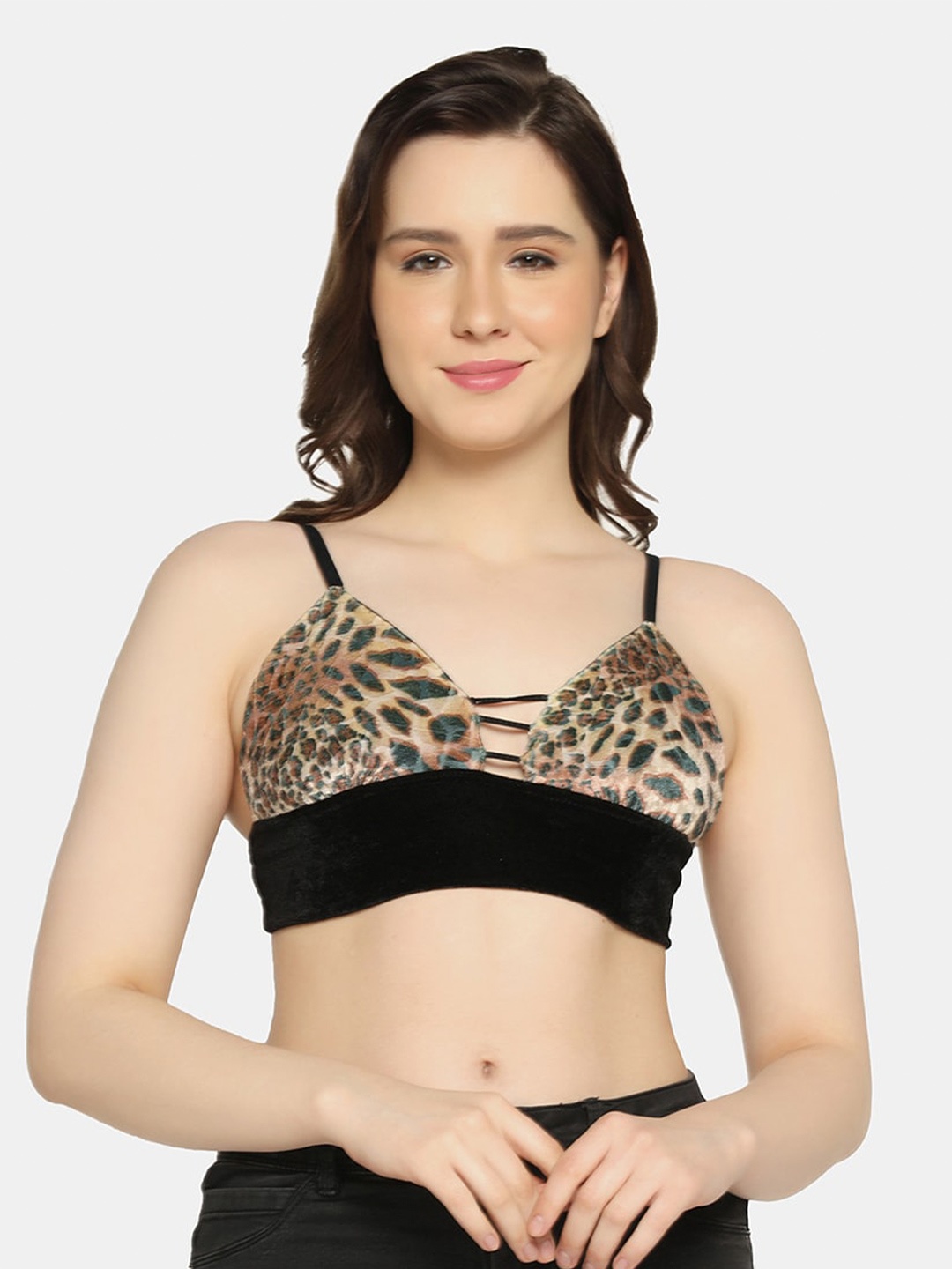 

Da Intimo Printed Non Padded Nylon Non-Wired All Day Comfort Bralette Bra, Beige