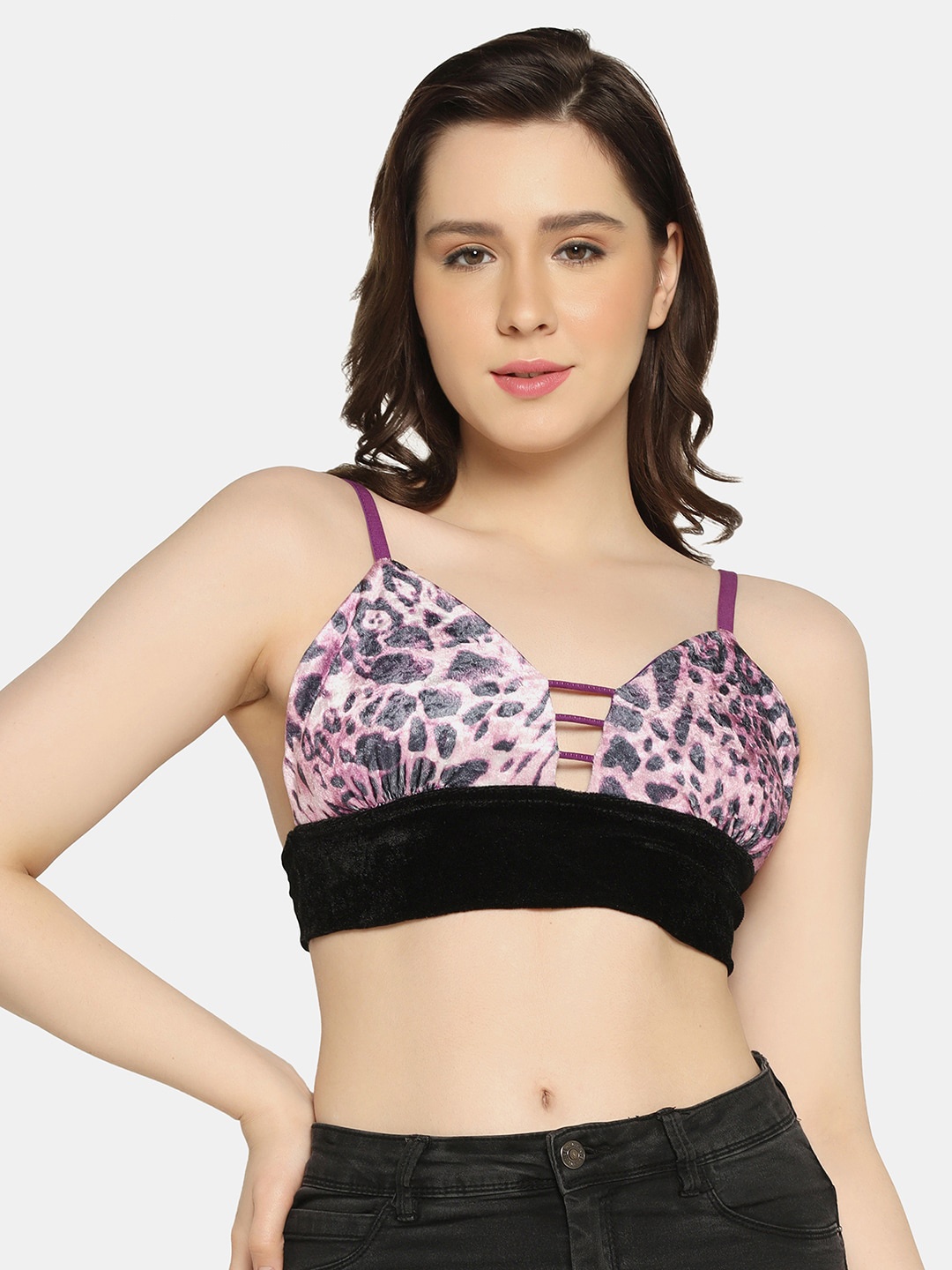 

Da Intimo Printed Non Padded Nylon Non-Wired All Day Comfort Bralette Bra, Purple