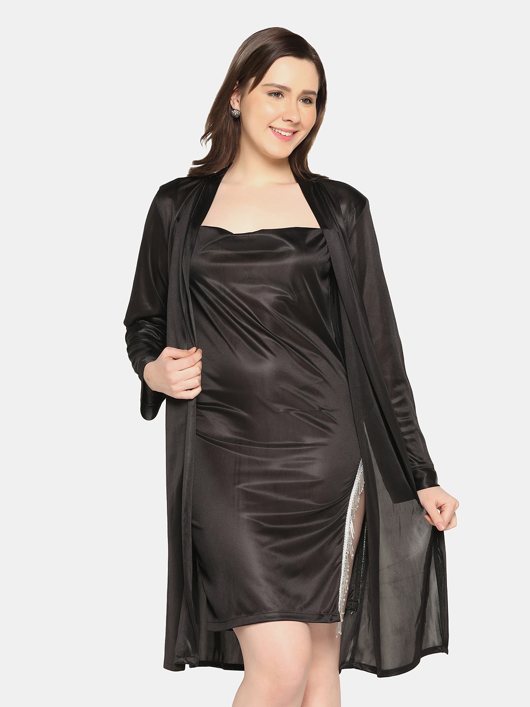 

Da Intimo Pack of 2 Satin Baby Doll, Black