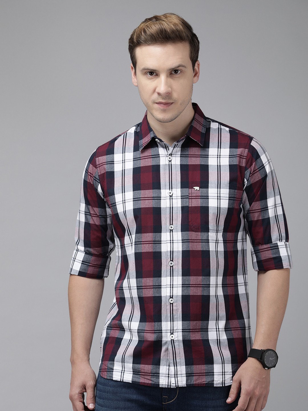 

THE BEAR HOUSE Men Multicoloured Slim Fit Checked Casual Shirt, Multi