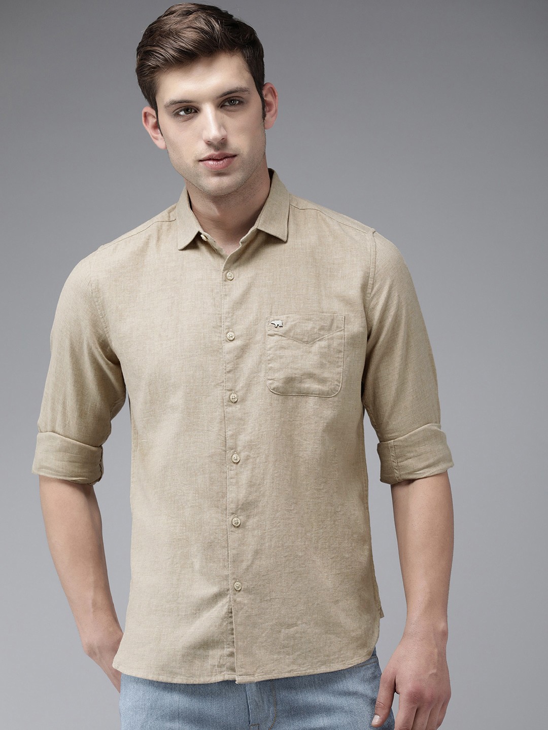 

THE BEAR HOUSE Slim Fit Solid Casual Shirt, Grey