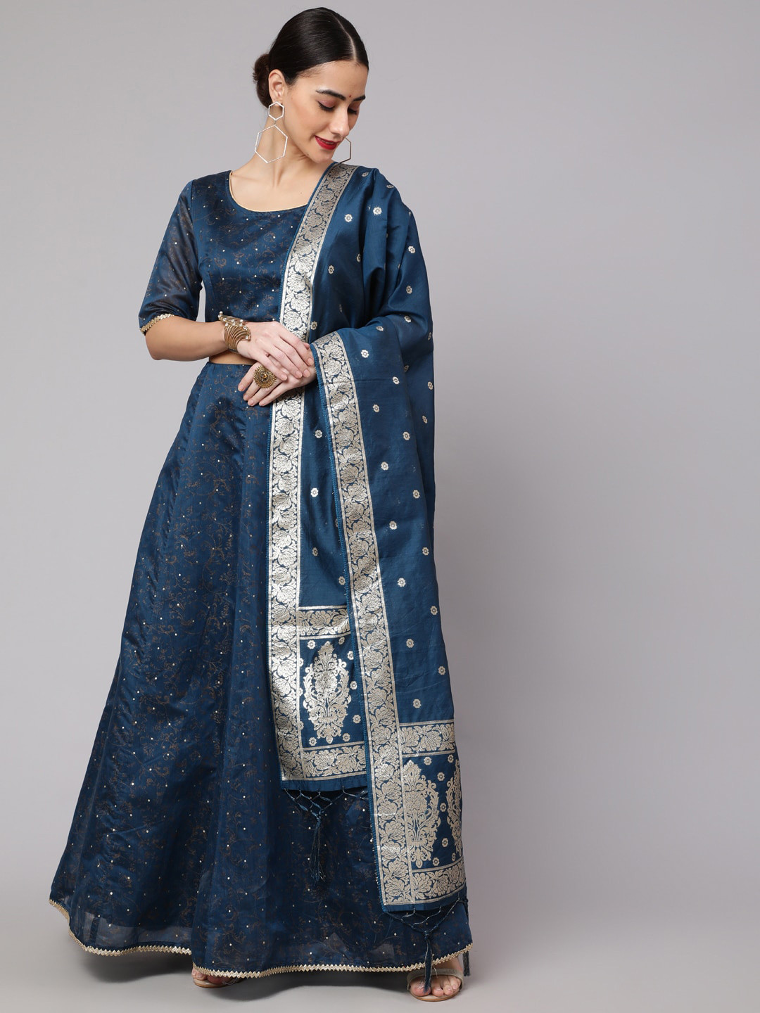 

saubhagya Ready to Wear Lehenga & Blouse With Dupatta, Blue