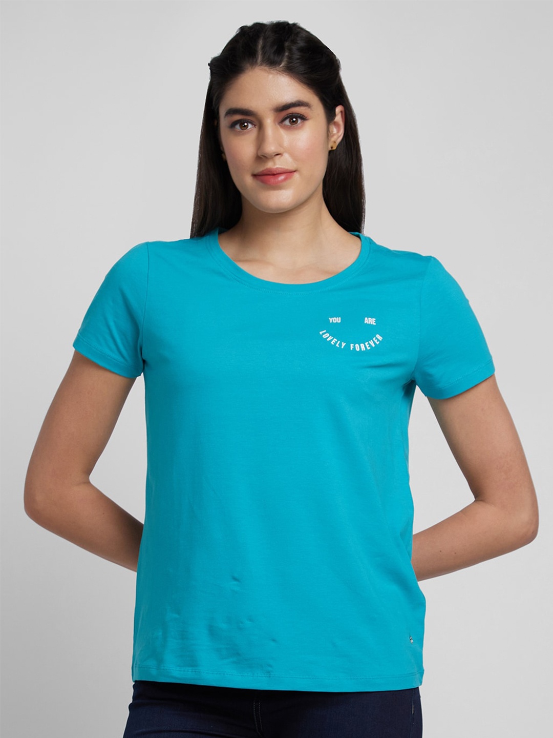 

SPYKAR Typography Printed Regular Fit T-shirt, Blue