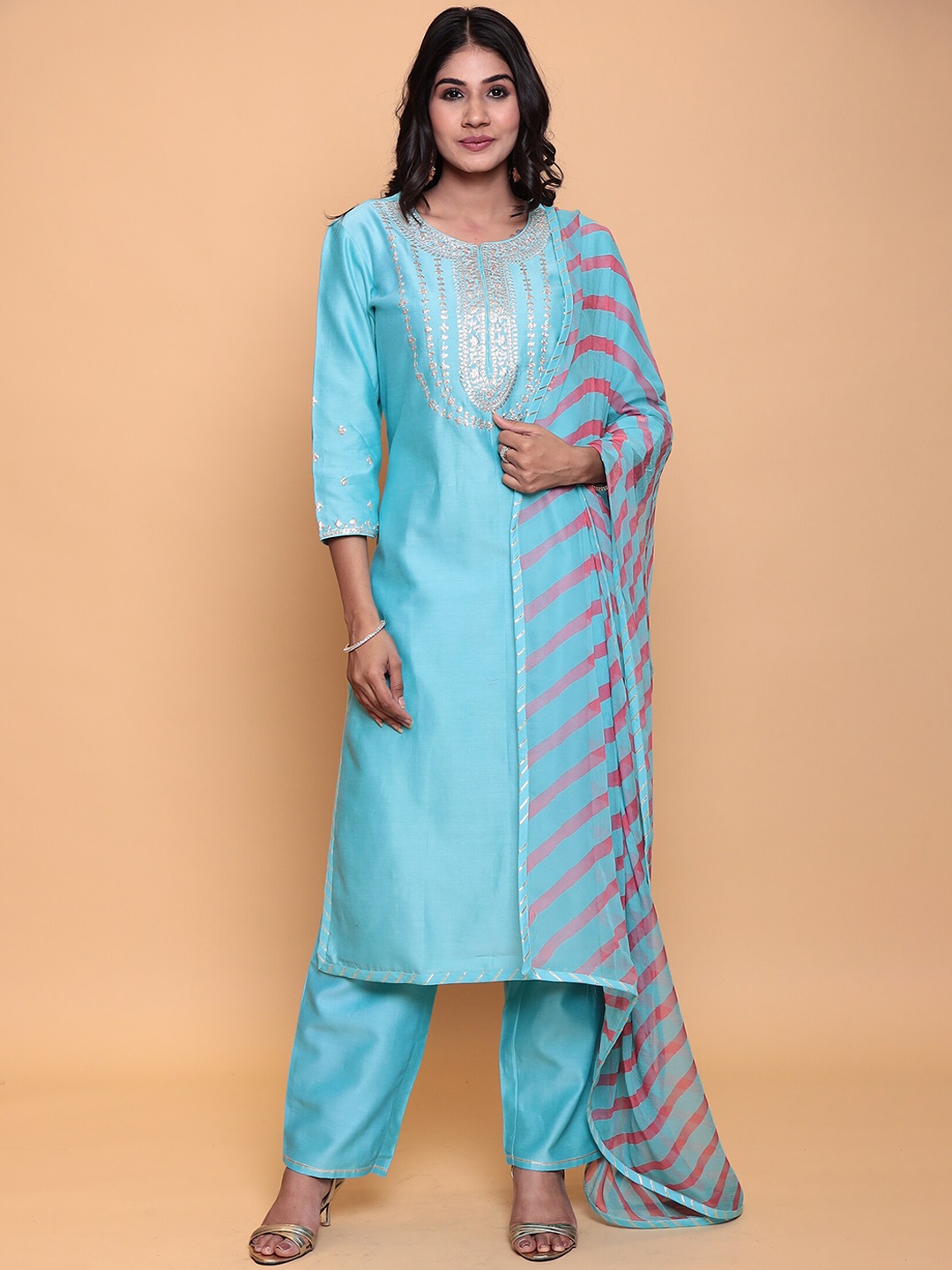 

ZARI Ethnic Motifs Gotta Patti Kurta With Trousers & Dupatta, Blue