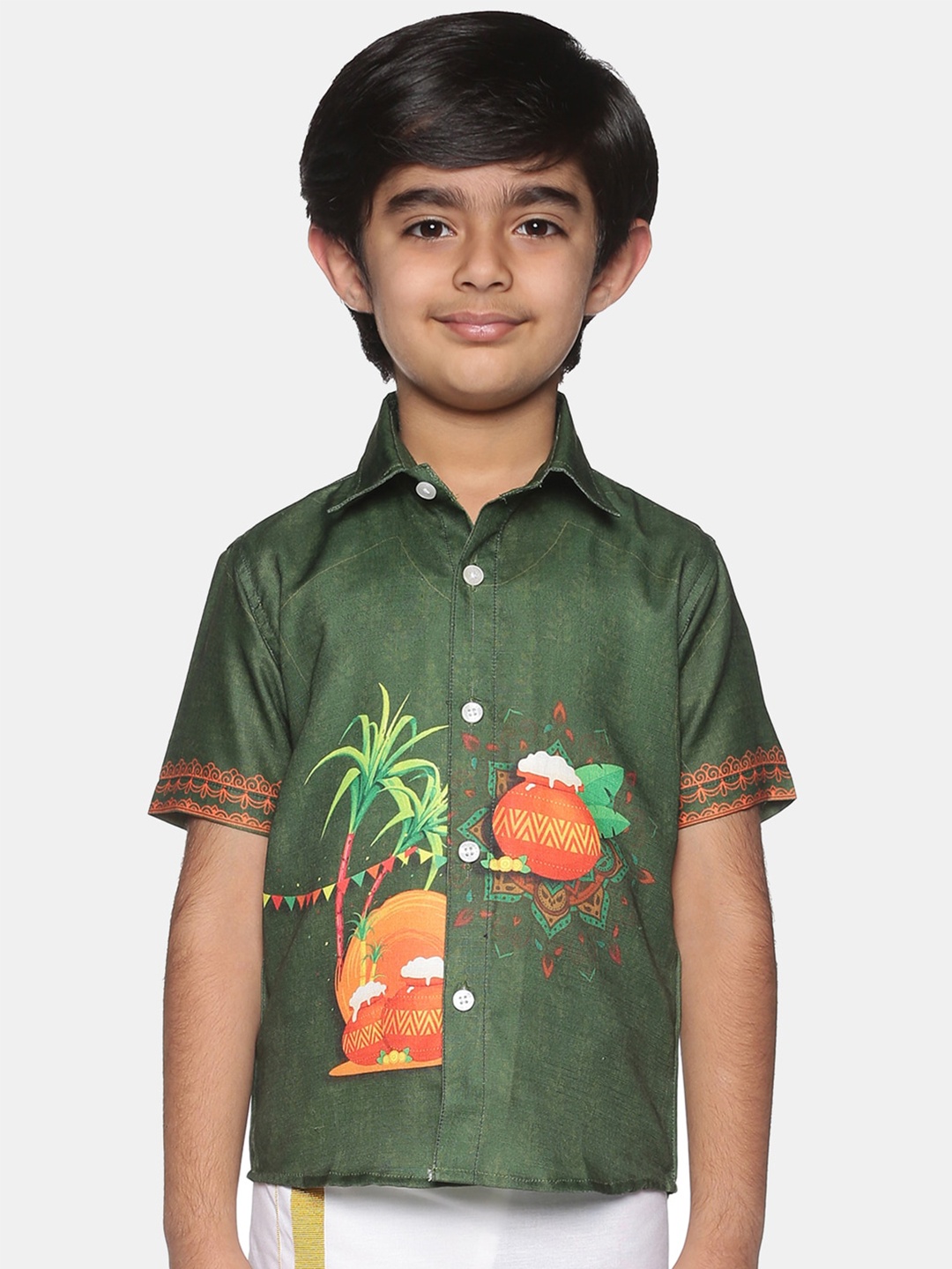 

Sethukrishna Boys Conversational Printed Casual Shirt, Green