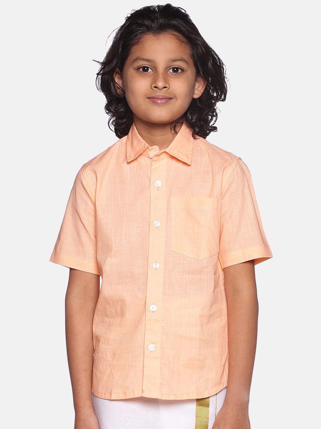 

Sethukrishna Boys Chest Pocket Casual Cotton Shirt, Peach