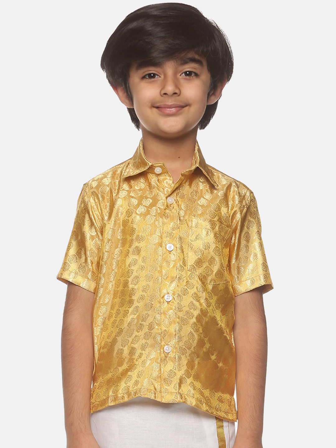 

Sethukrishna Boys Ethnic Motifs Self Design Casual Shirt, Gold