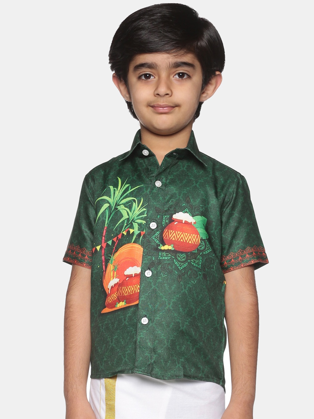 

Sethukrishna Boys Printed Casual Cotton Shirt, Green
