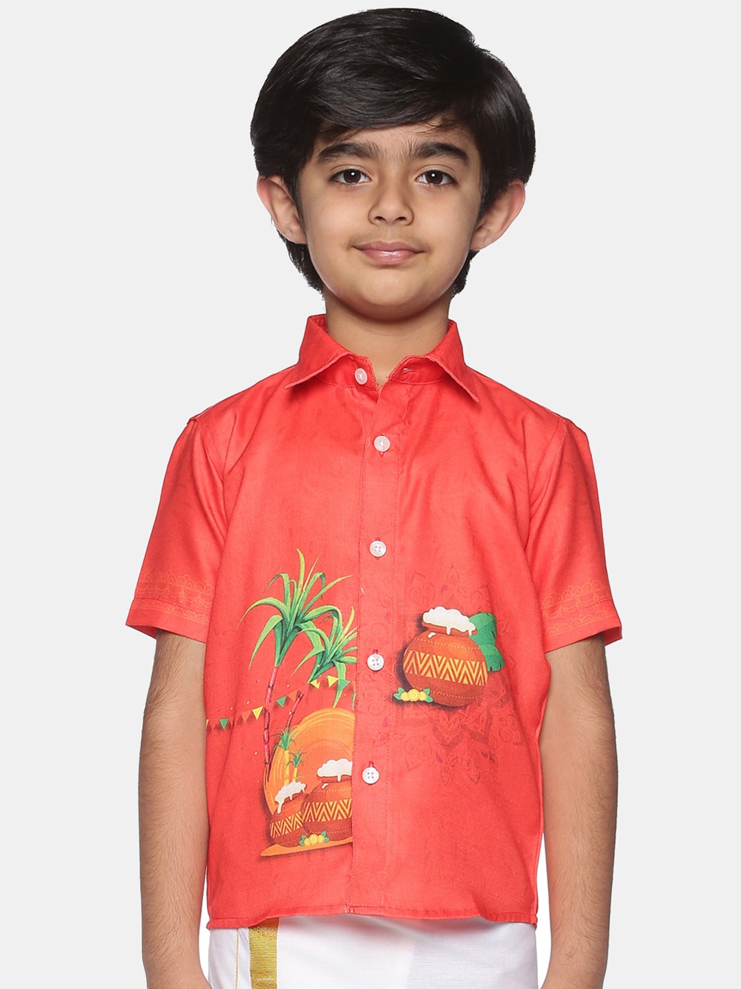 

Sethukrishna Boys Printed Casual Cotton Shirt, Orange
