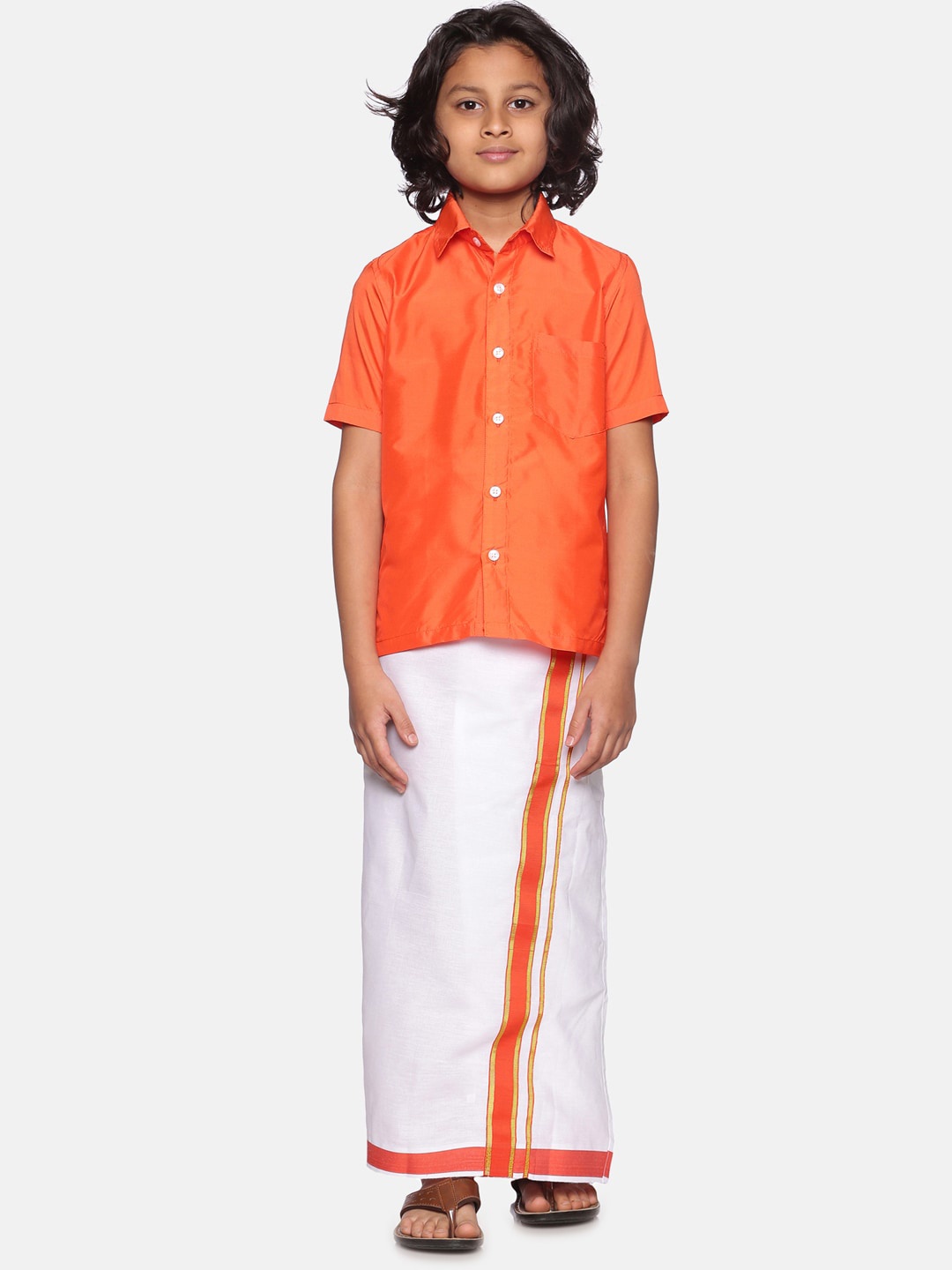 

Sethukrishna Boys Shirt & Dhoti, Orange