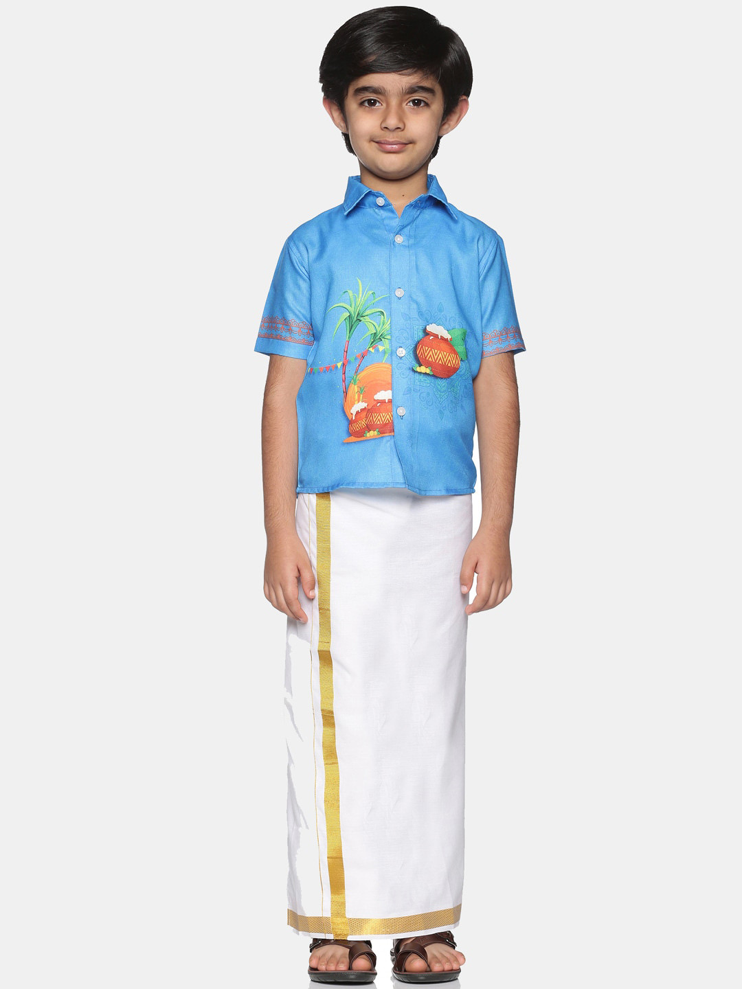 

Sethukrishna Boys Shirt & Dhoti, Blue