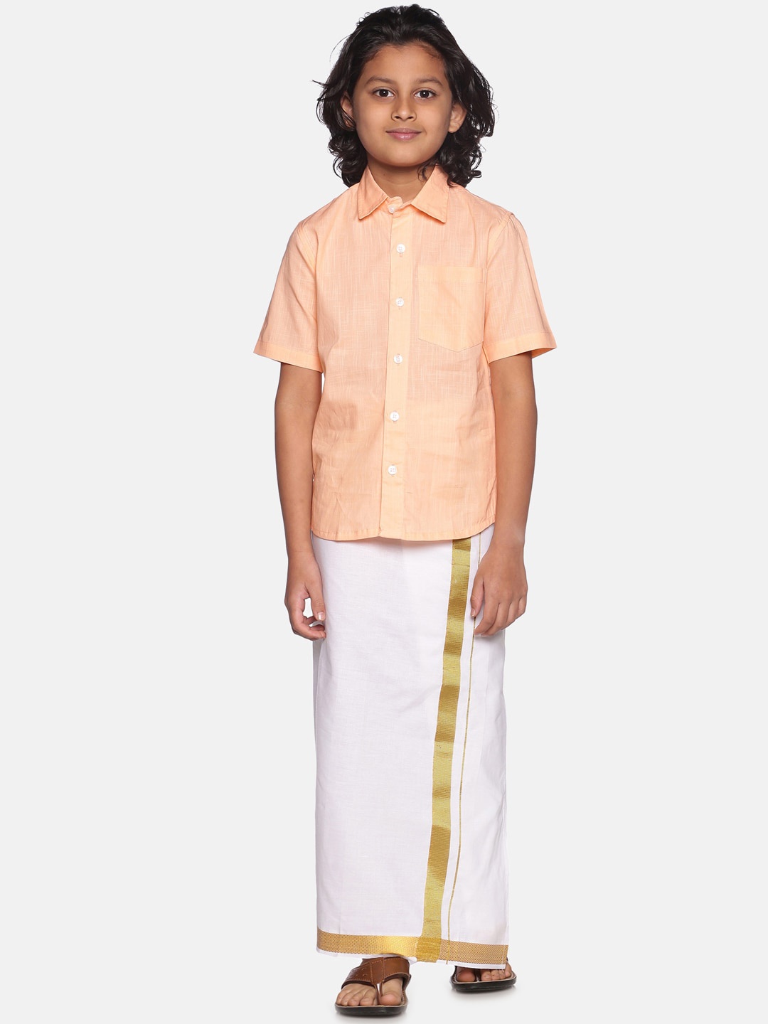 

Sethukrishna Boys Pure Cotton Ethnic Shirt and Veshti, Orange