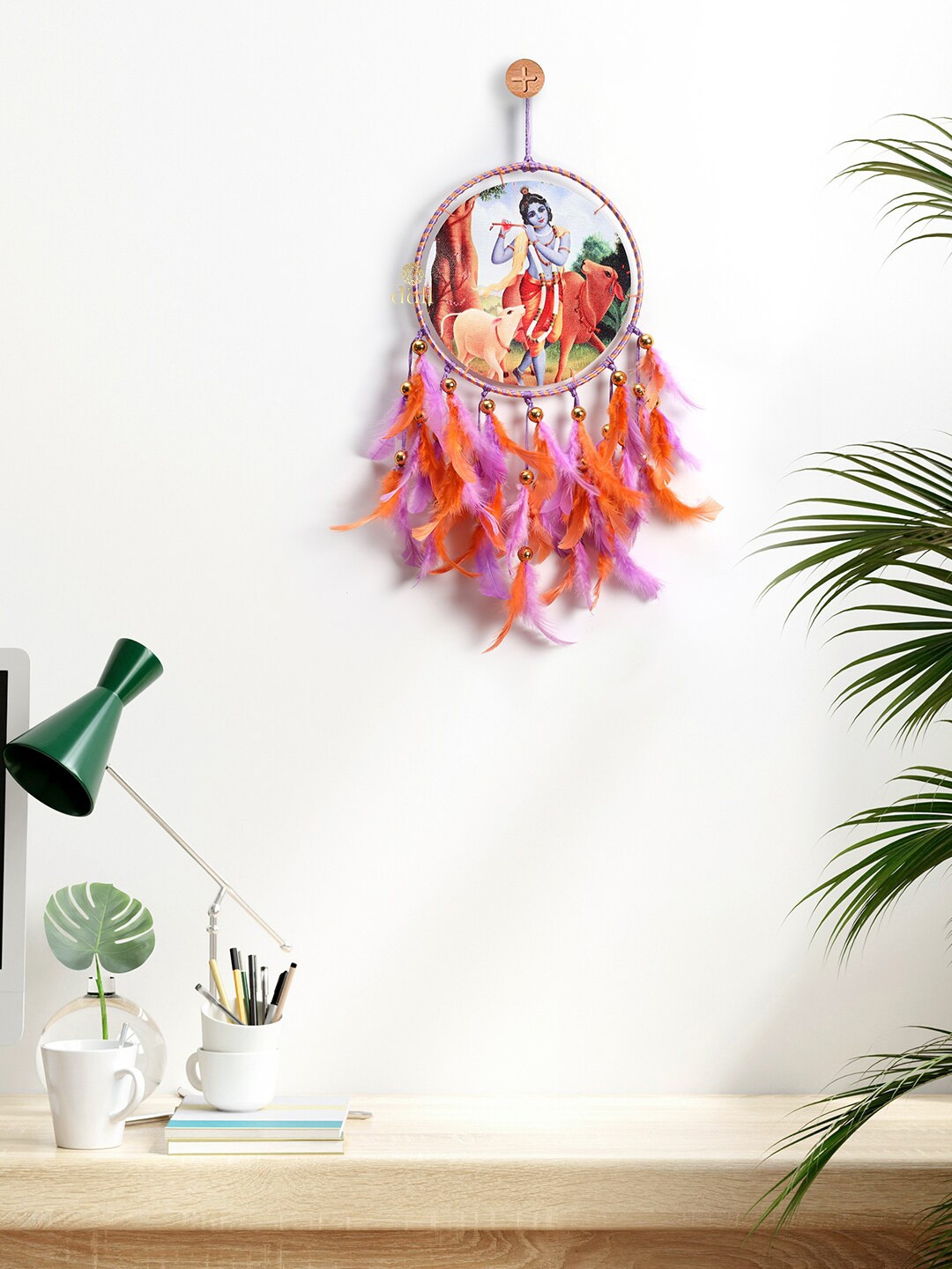 

DULI Blue & Orange Colored Krishanji Printed Hanging Dream Catcher Windchimes