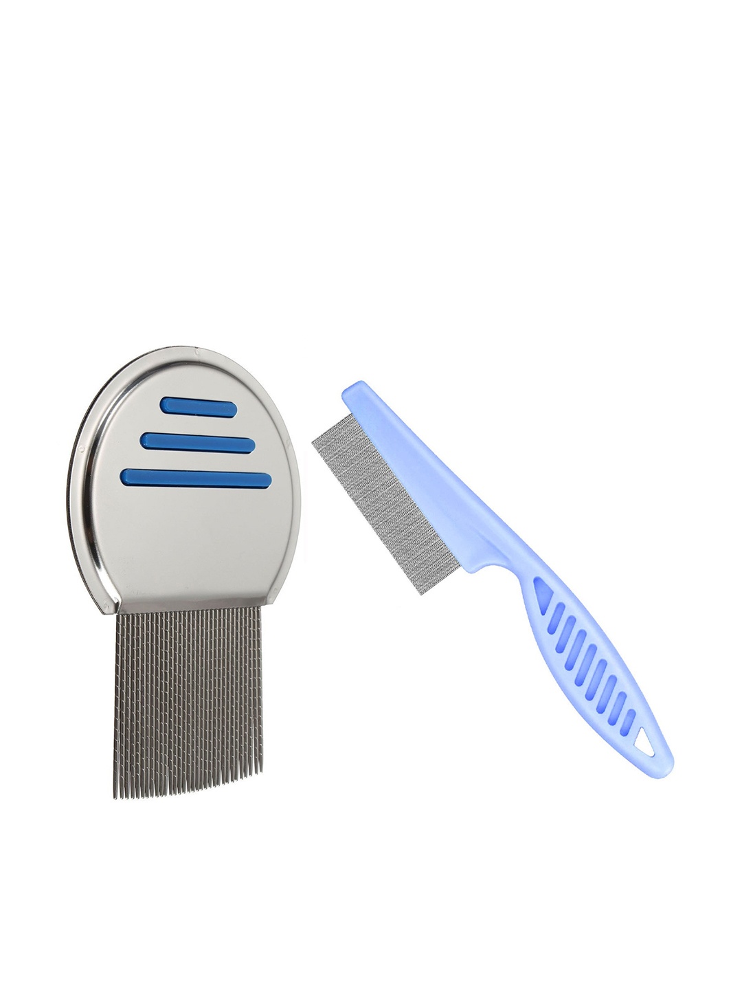 

Alexvyan Set Of 2 Metal Small & long Teeth Combo Nit Comb, Blue