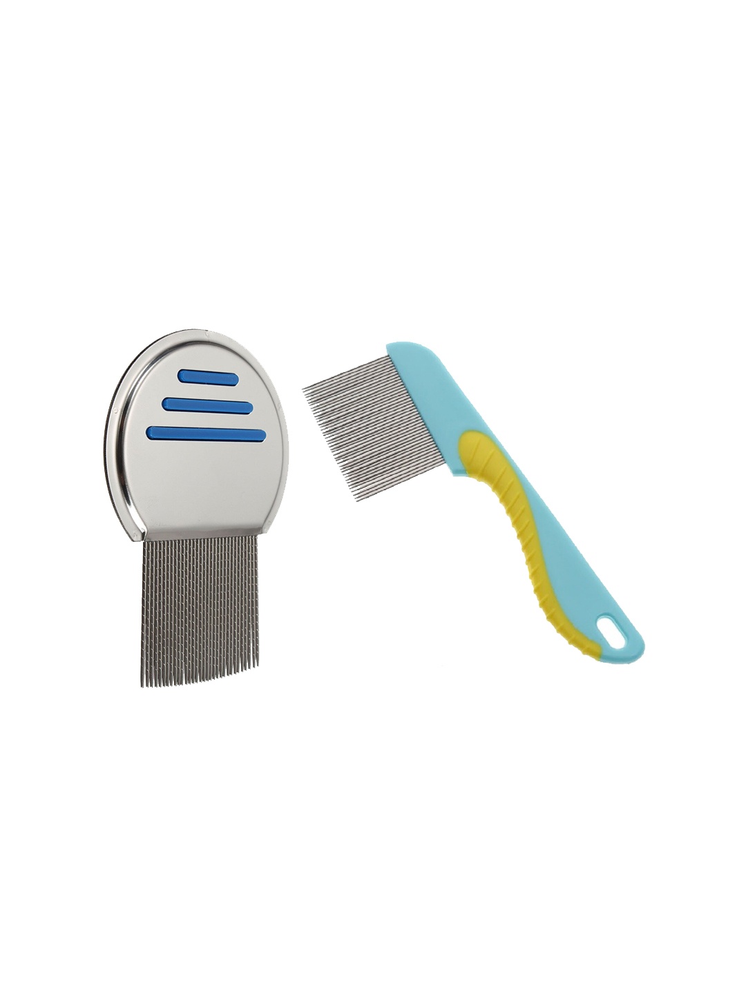 

Alexvyan Set Of 2 Metal Small & long Teeth Combo Nit Comb, Blue
