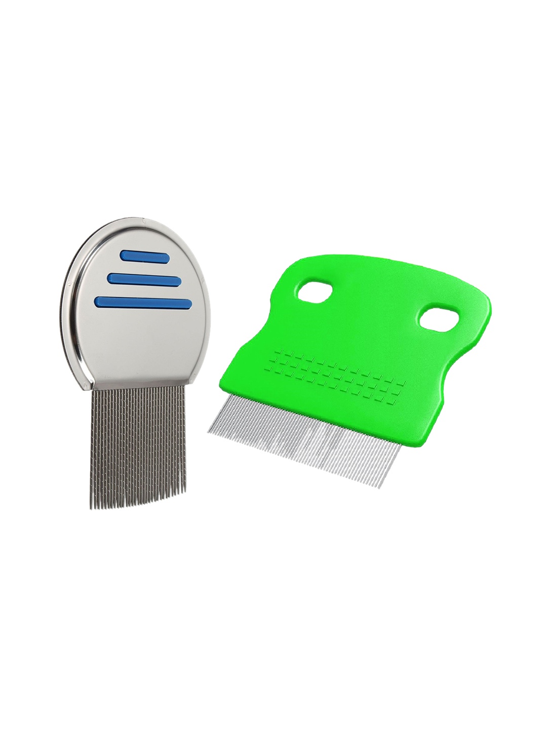

Alexvyan Set Of 2 Metal Small & long Teeth Combo Nit Comb, Green