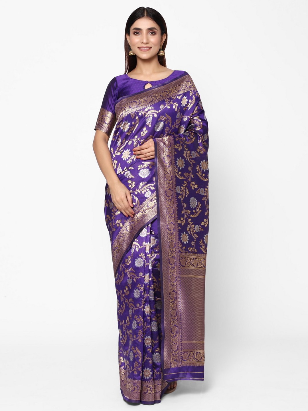 

Glemora Ethnic Motifs Woven Design Zari Kanjeevaram Saree, Purple