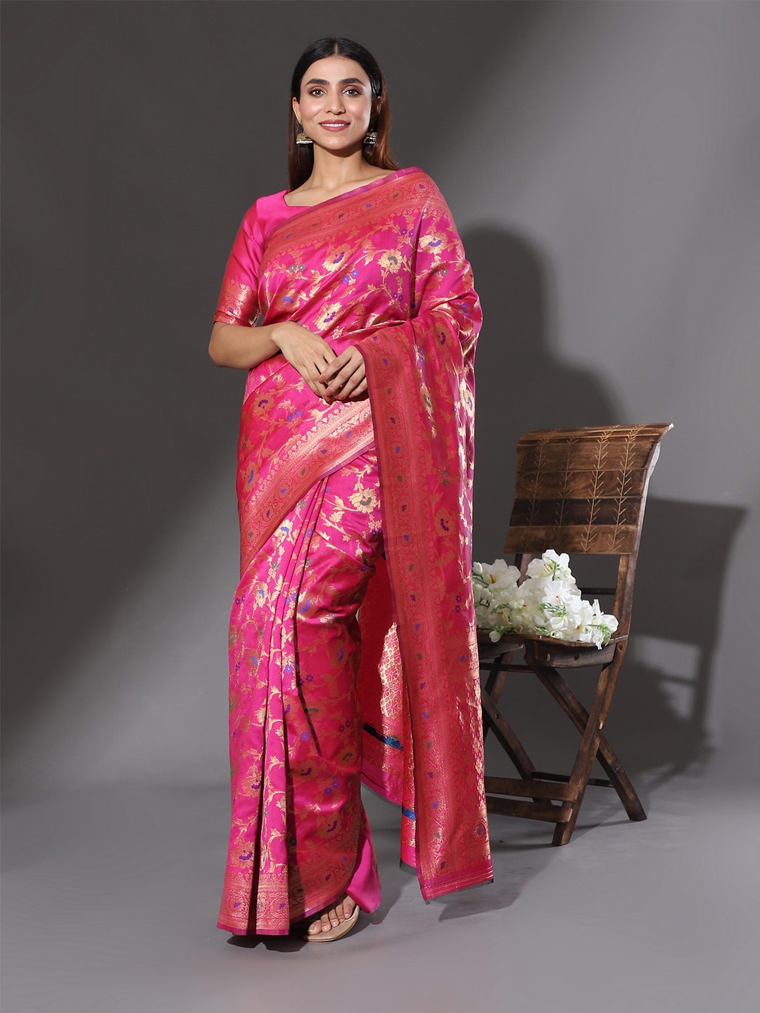 

Glemora Woven Design Zari Kanjeevaram Saree, Pink