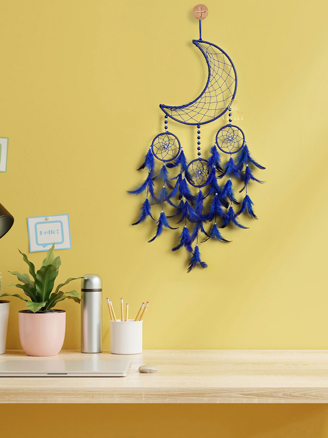 

DULI Blue Crescent Moon Dream Catcher Hanging with 4 Rings