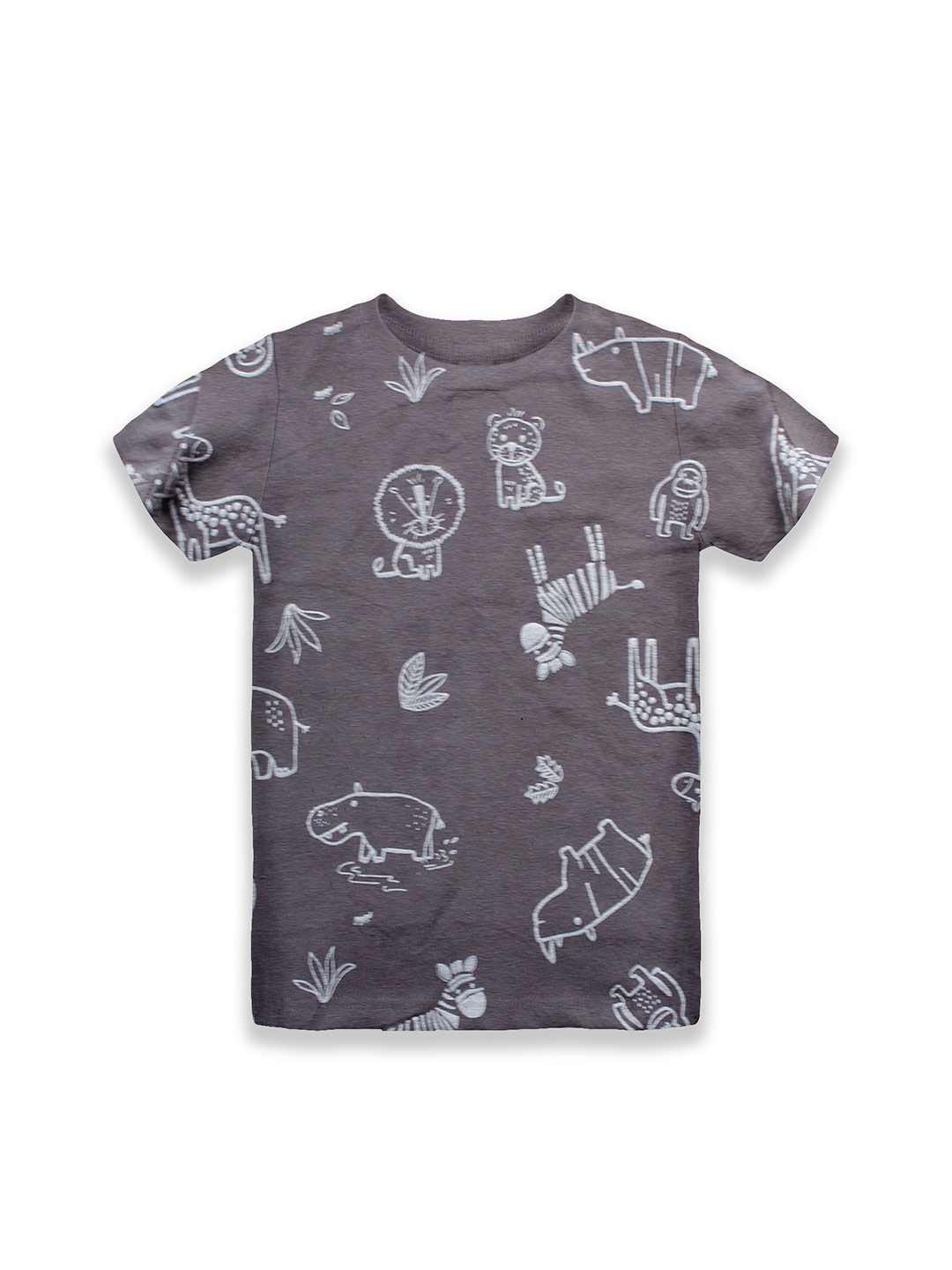 

KiddoPanti Girls Animal Printed Pure Cotton T-shirt, Grey