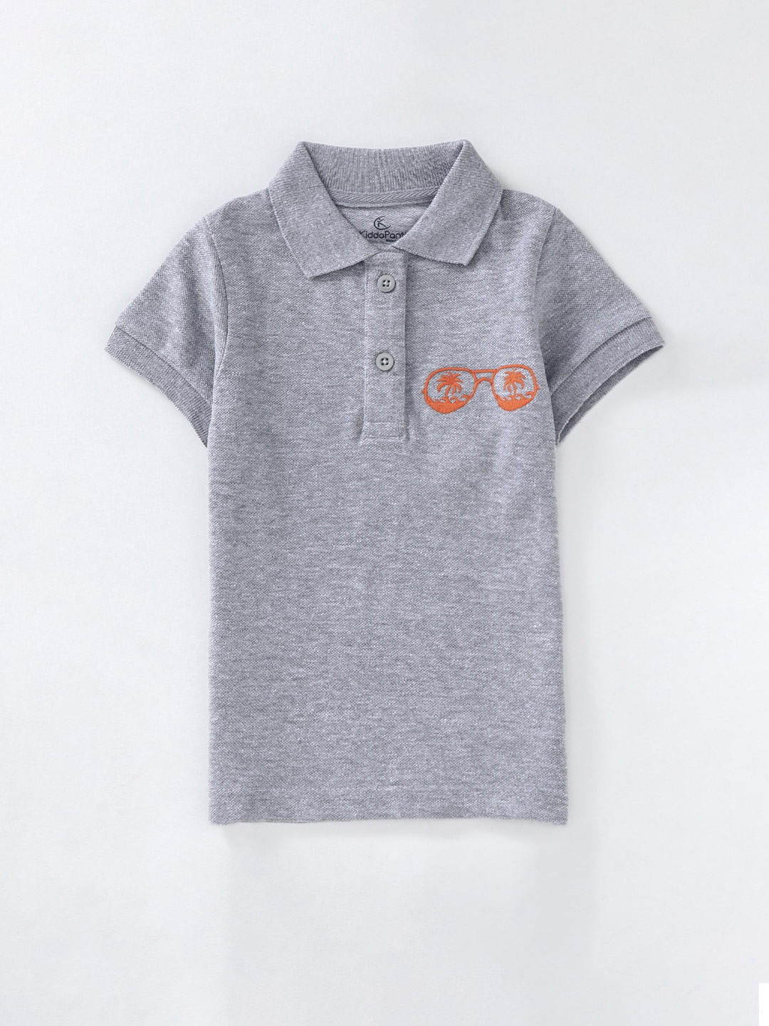 

KiddoPanti Girls Polo Collar Embroidered Pure Cotton T-shirt, Grey