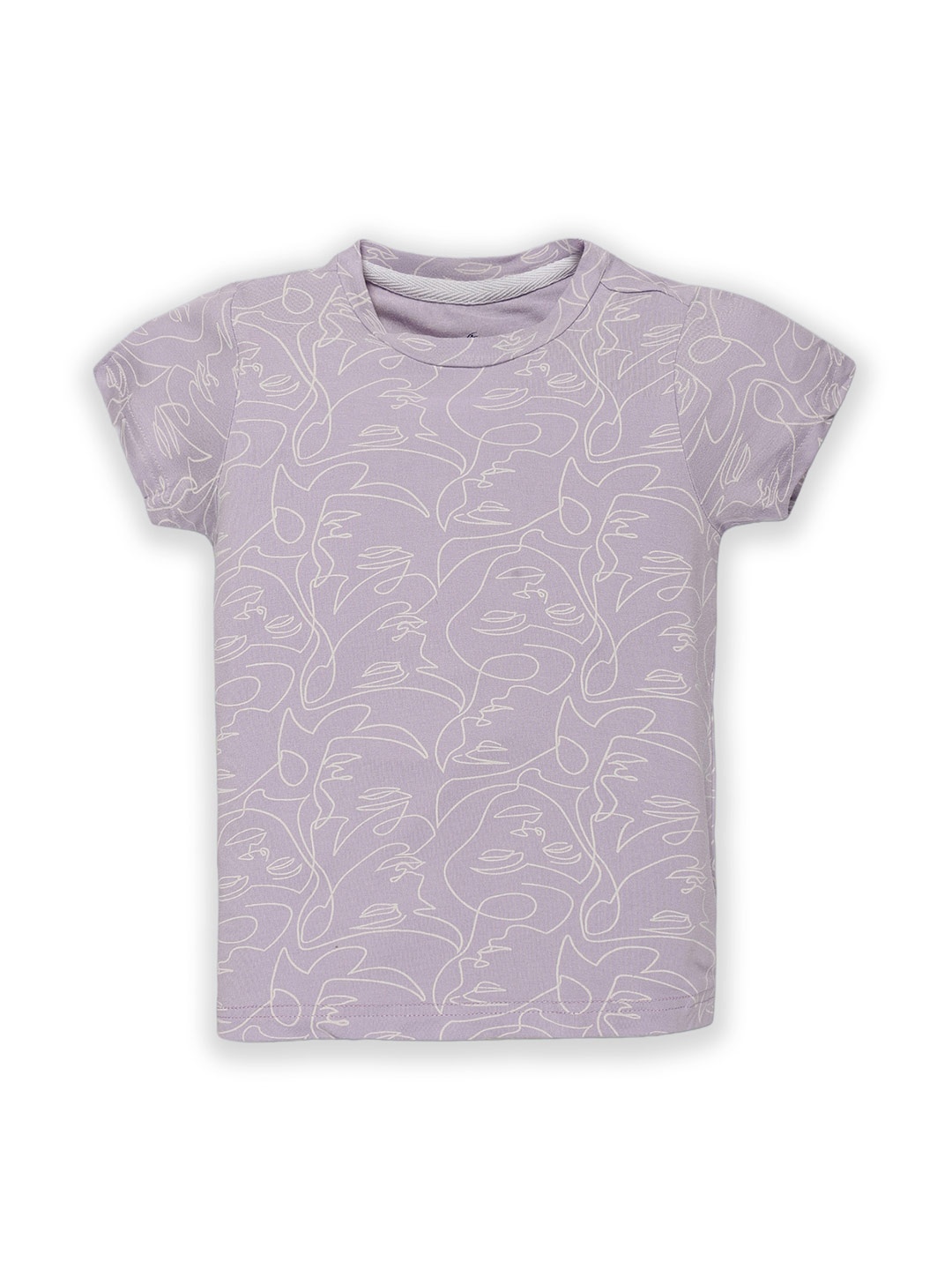 

KiddoPanti Girls Round Neck Abstract Printed Cotton T-shirt, Purple
