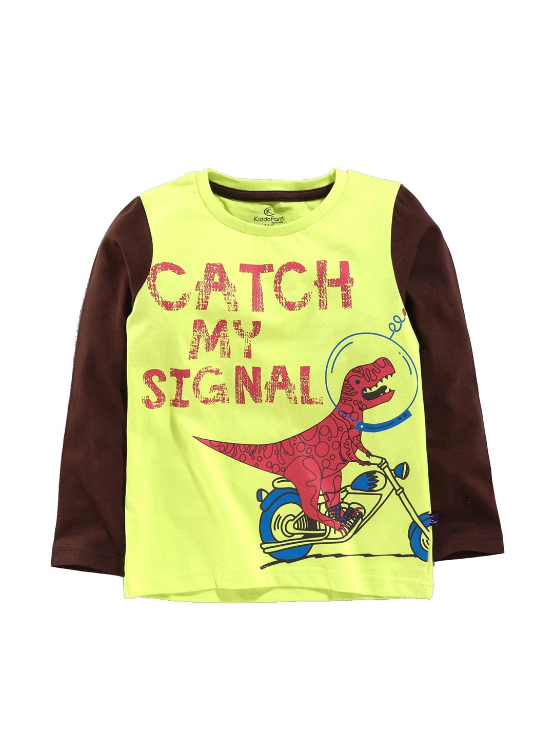 KiddoPanti Boys Printed Cotton T-shirt, Yellow