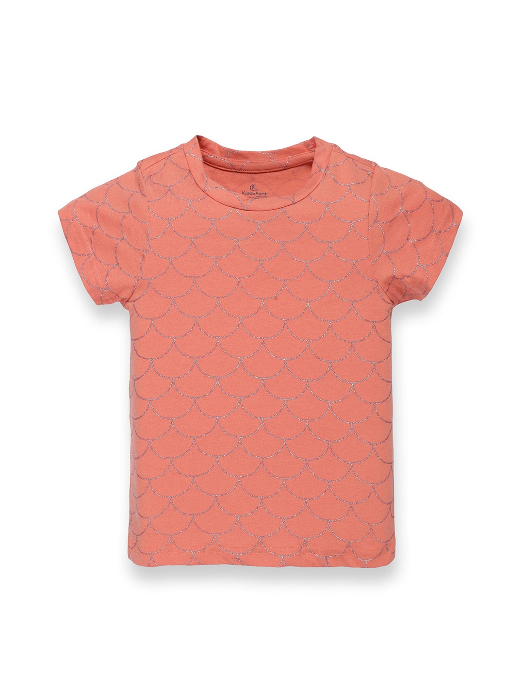 

KiddoPanti Girls Printed Cotton T-shirt, Peach