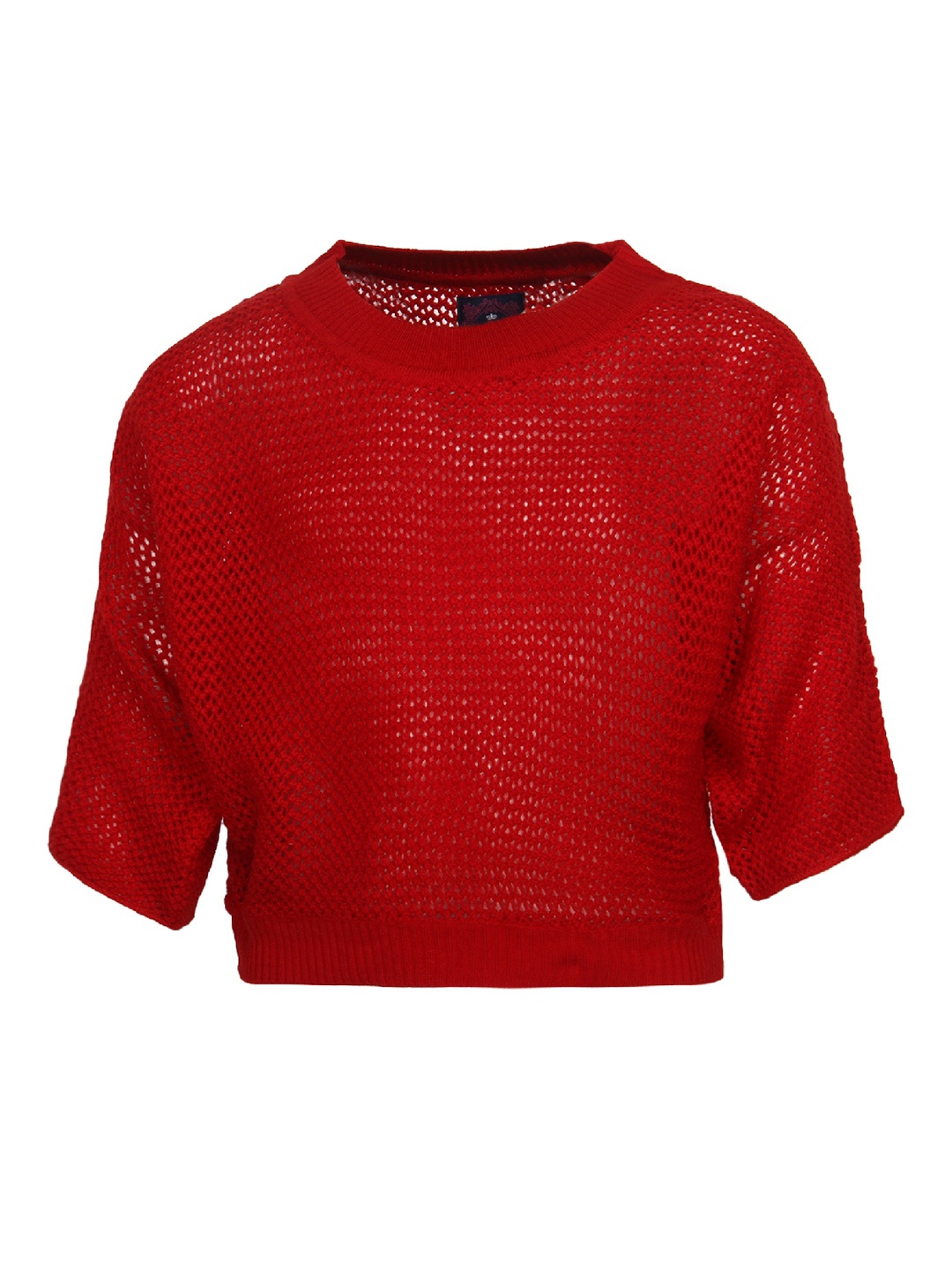 

Cayman Girls Red Self Design Woollen Pullover