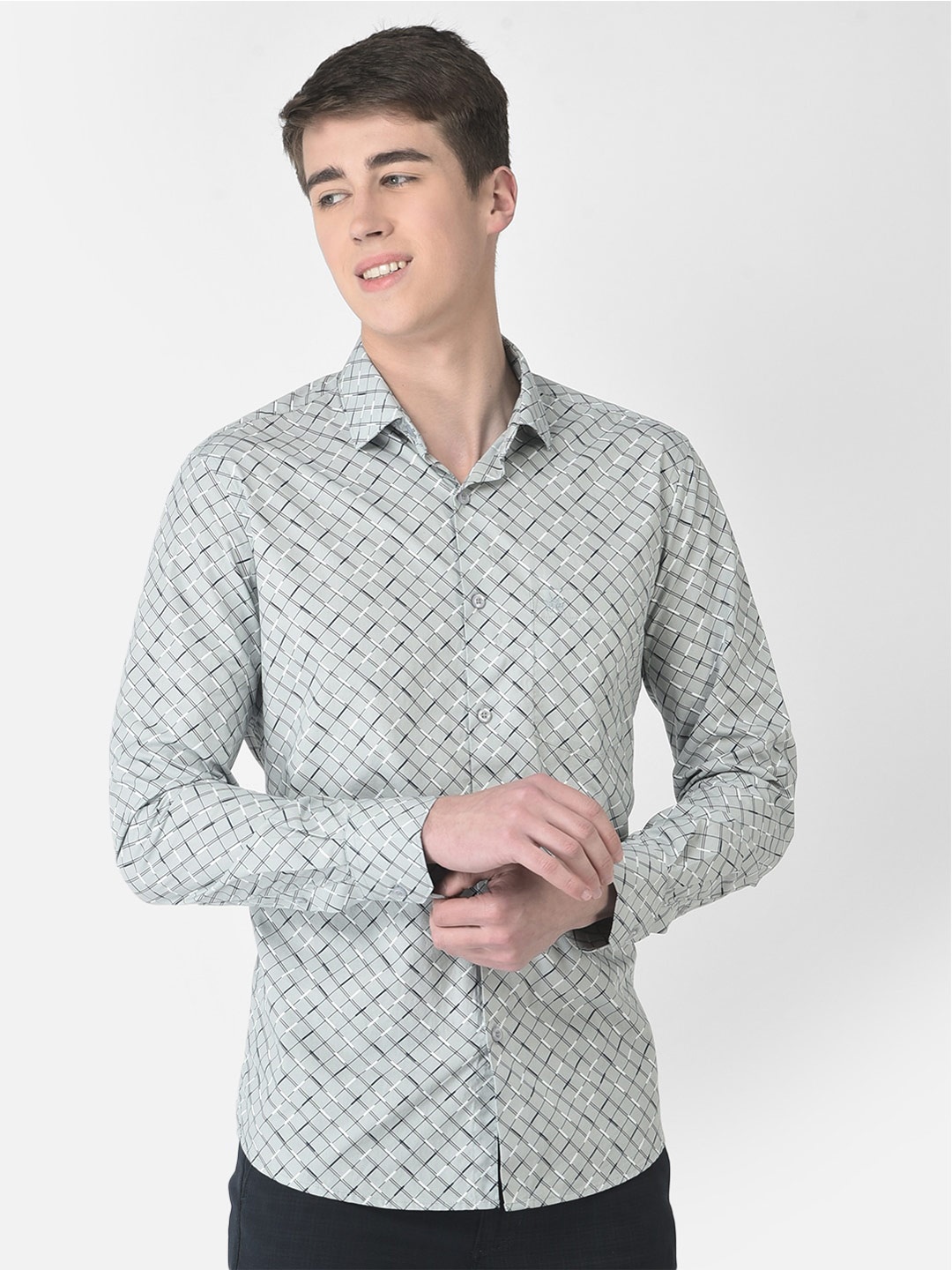 

Crimsoune Club Slim Fit Checked Pure Cotton Casual Shirt, Grey