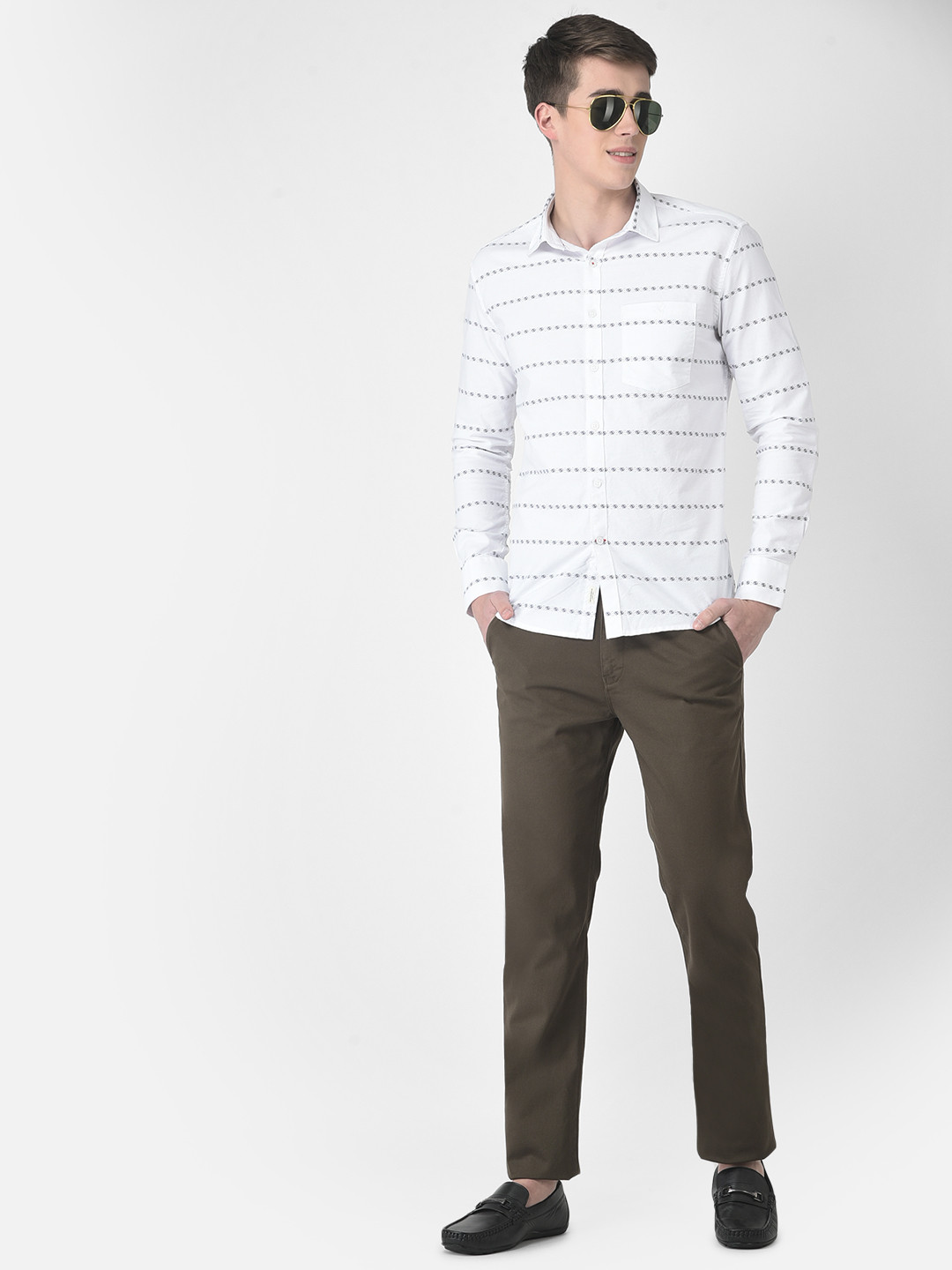 

Crimsoune Club Men Slim Fit Printed Cotton Casual Shirt, White