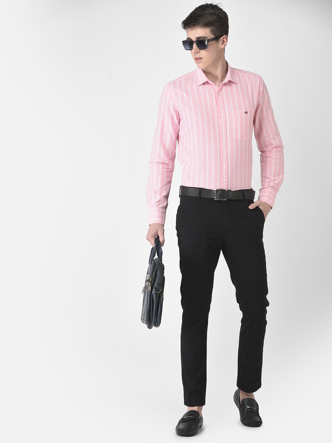 

Crimsoune Club Men Slim Fit Striped Cotton Formal Shirt, Pink