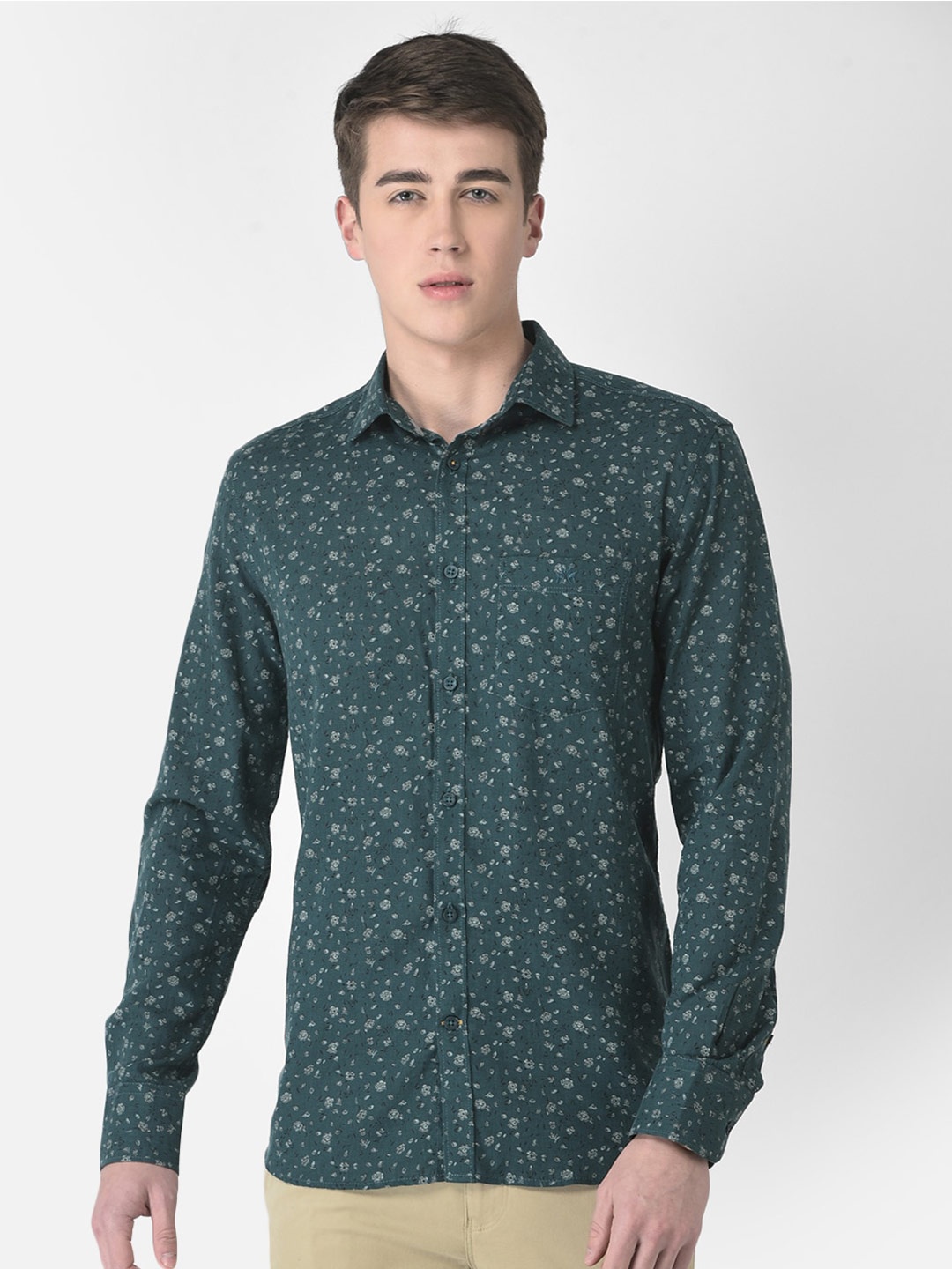 

Crimsoune Club Men Slim Fit Floral Printed Casual Shirt, Green