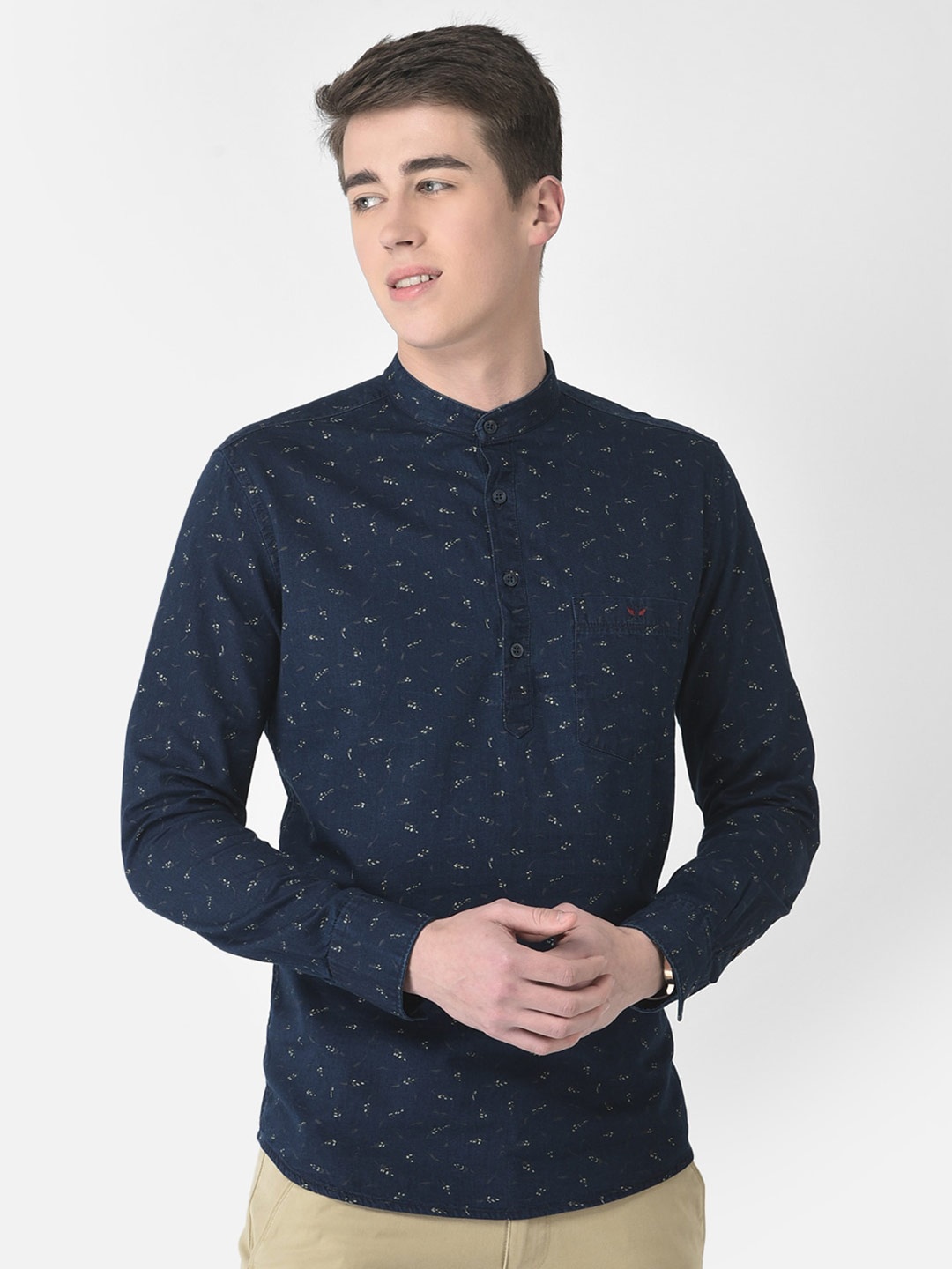 

Crimsoune Club Comfort Micro Ditsy Printed Pure Cotton Casual Shirt, Navy blue