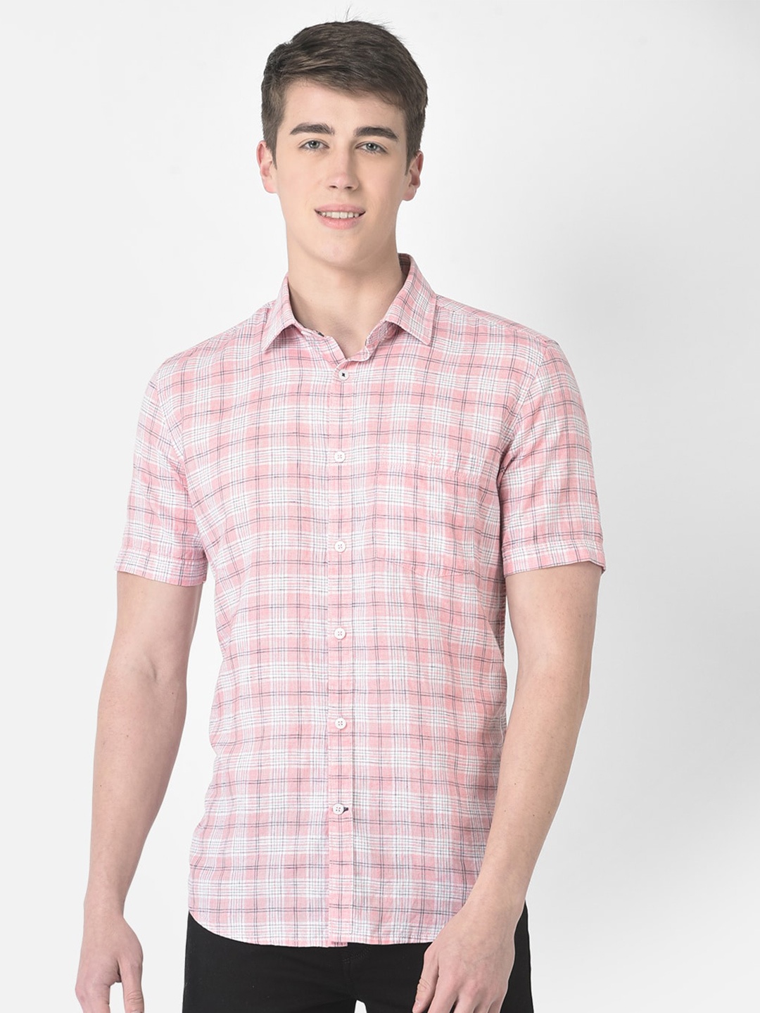 

Crimsoune Club Men Slim Fit Checked Casual Shirt, Pink