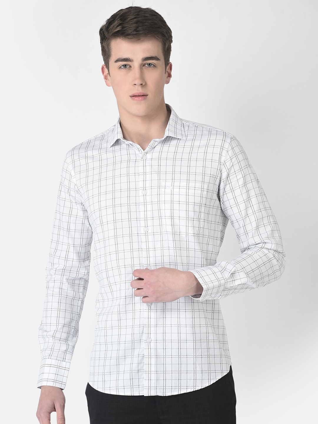 

Crimsoune Club Men Slim Fit Dot Checked Cotton Casual Shirt, White