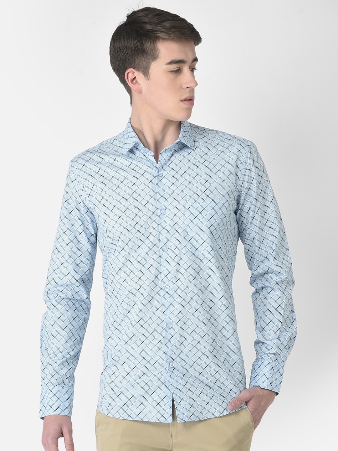 

Crimsoune Club Slim Fit Checked Casual Pure Cotton Shirt, Blue