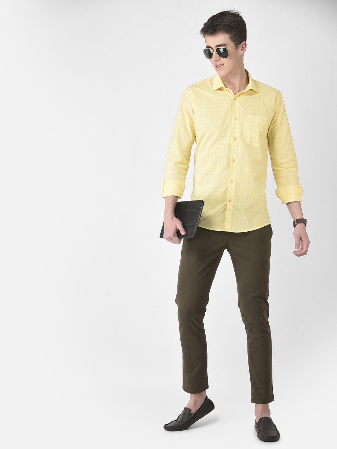 

Crimsoune Club Men Slim Fit Graph Checked Cotton Casual Shirt, Yellow