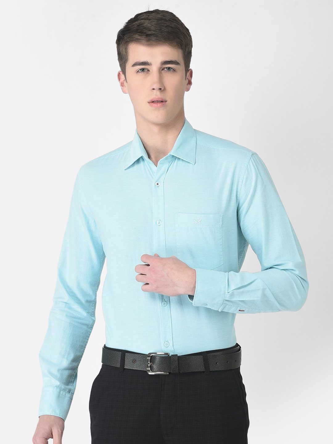 

Crimsoune Club Men Plus Size Slim Fit Pure Cotton Formal Shirt, Blue
