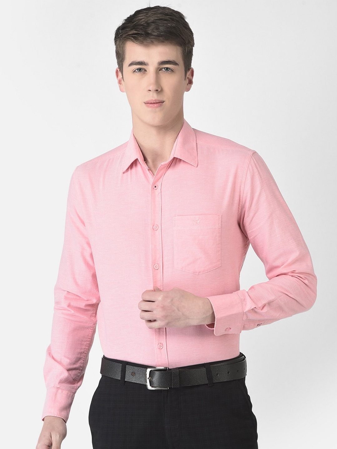 

Crimsoune Club Men Plus Size Slim Fit Pure Cotton Formal Shirt, Pink