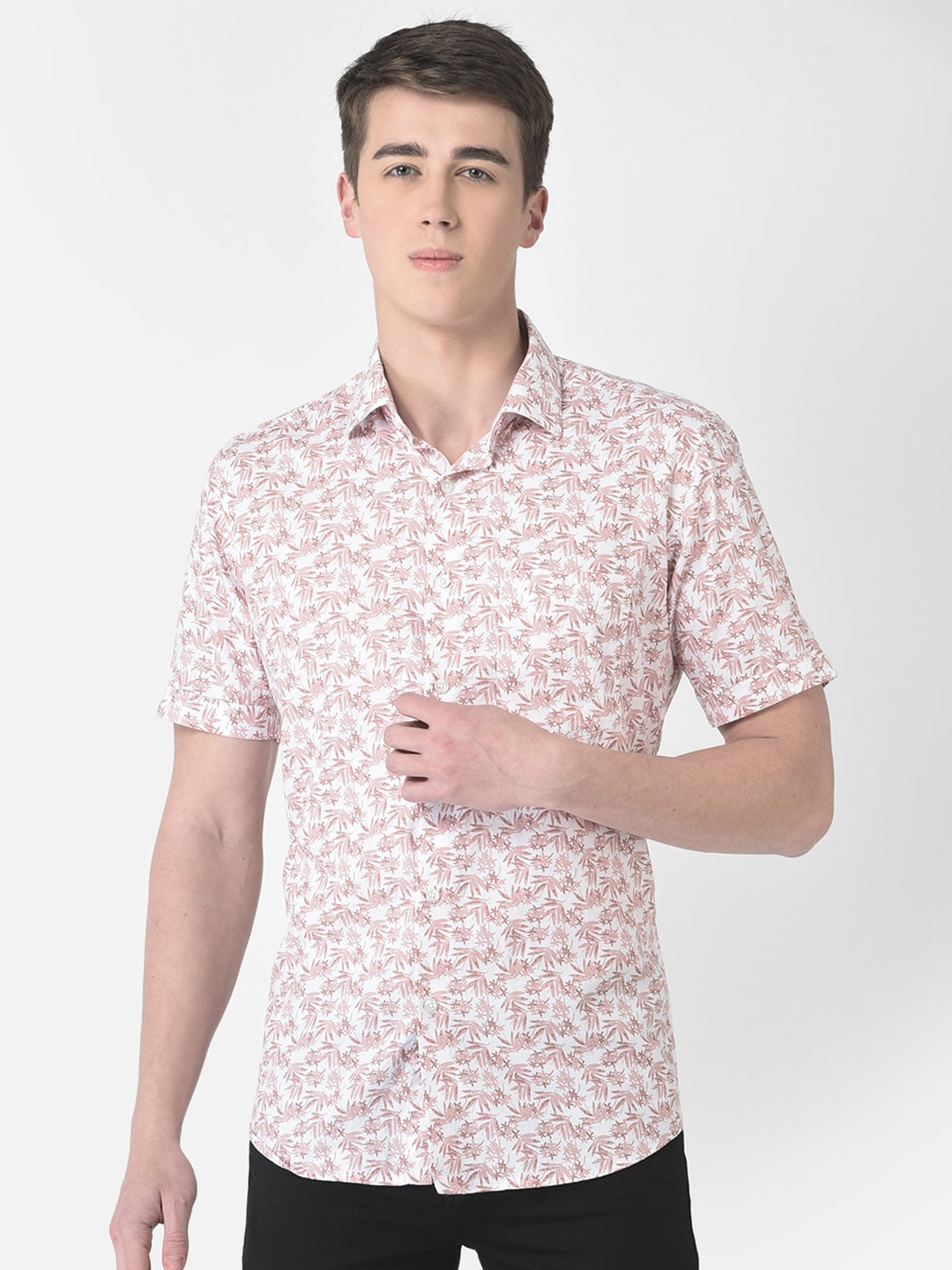 

Crimsoune Club Men Plus Size Slim Fit Floral Printed Pure Cotton Casual Shirt, Peach