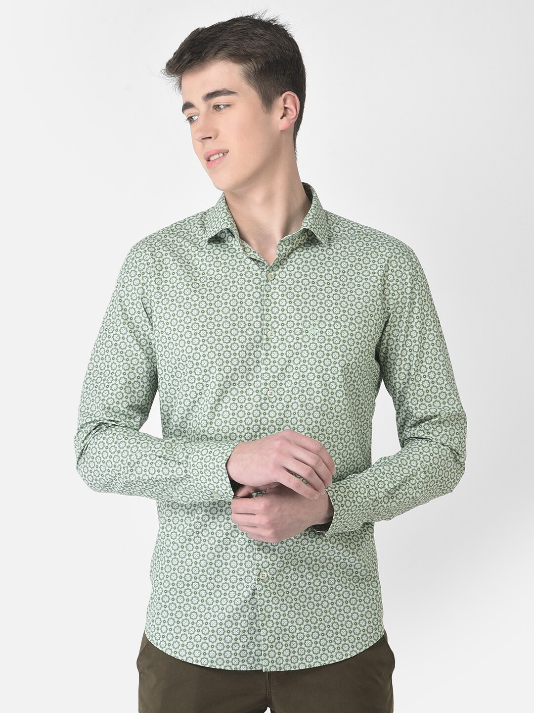 

Crimsoune Club Slim Fit Printed Casual Shirt, Green