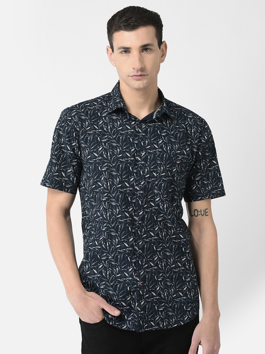 

Crimsoune Club Slim Fit Printed Casual Shirt, Navy blue