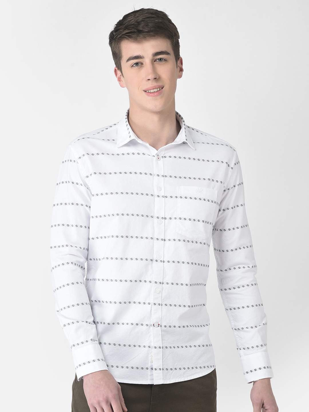 

Crimsoune Club Slim Fit Micro Printed Casual Cotton Shirt, White