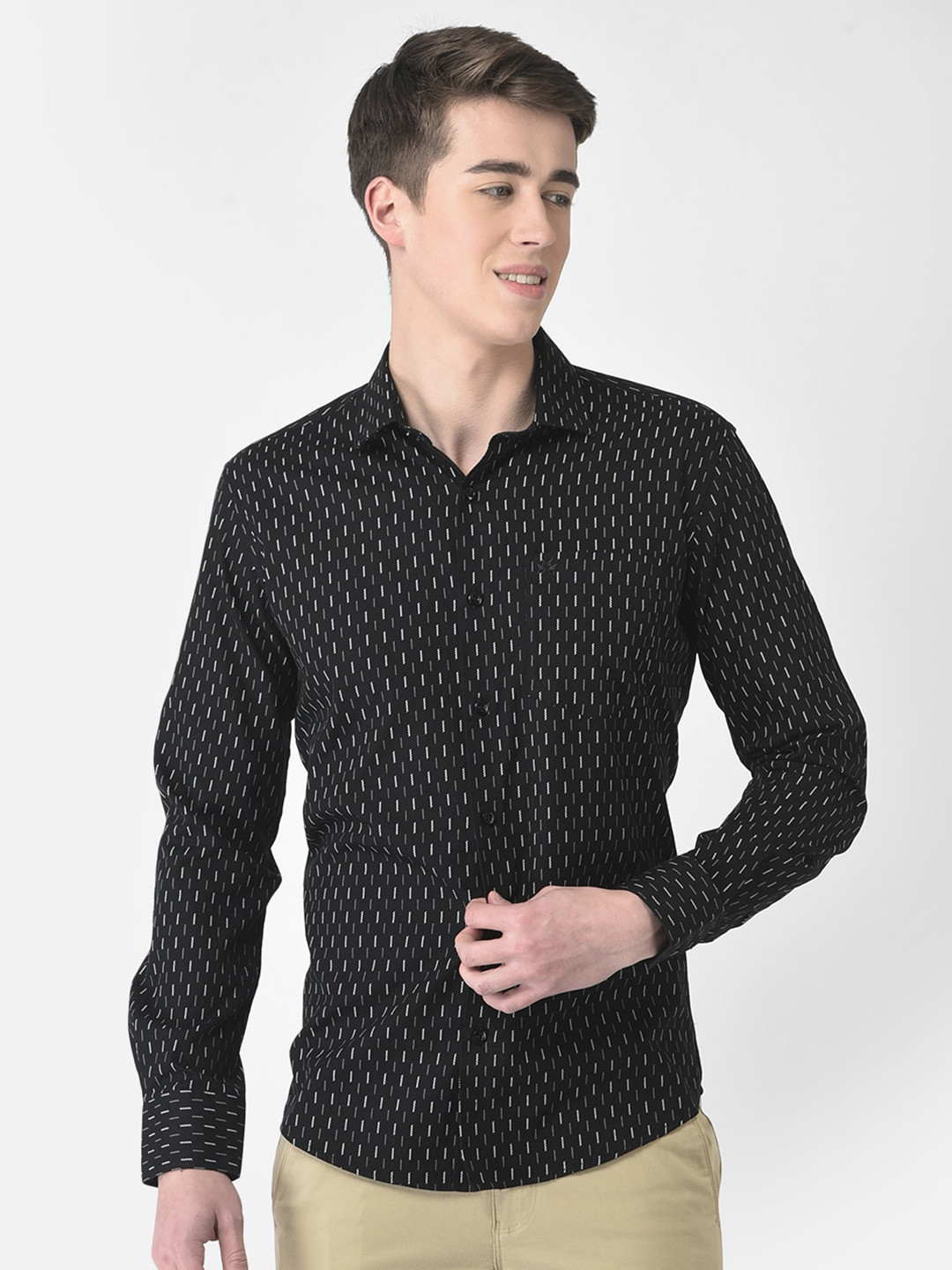 

Crimsoune Club Men Slim Fit Abstract Printed Casual Pure Cotton Shirt, Black