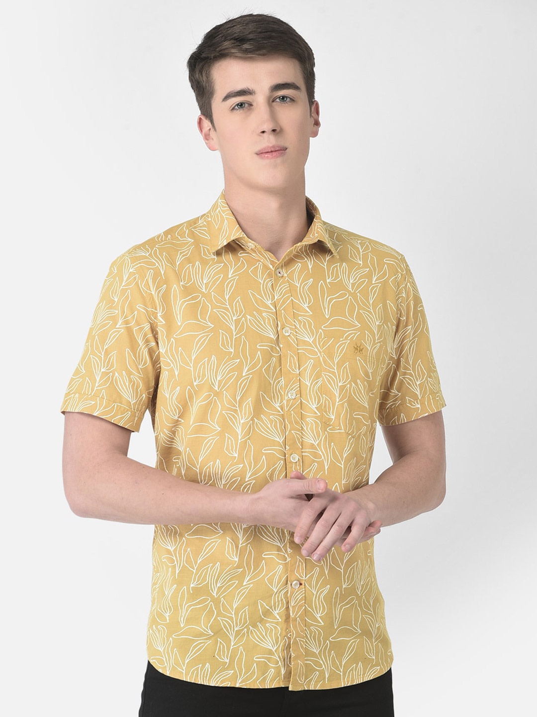 

Crimsoune Club Slim Fit Floral Printed Pure Cotton Casual Shirt, Yellow