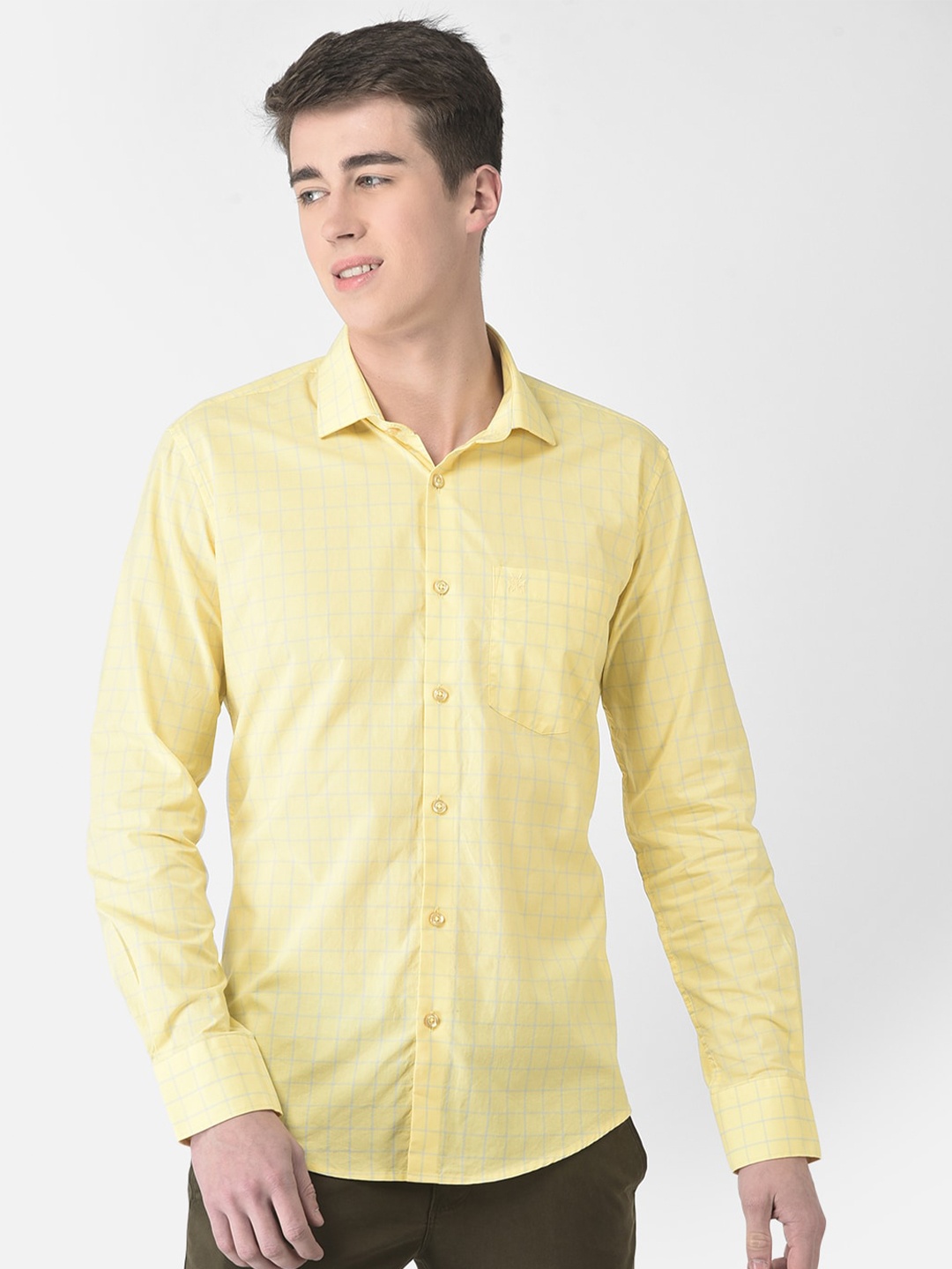 

Crimsoune Club Men Slim Fit Windowpane Checked Cotton Casual Shirt, Yellow