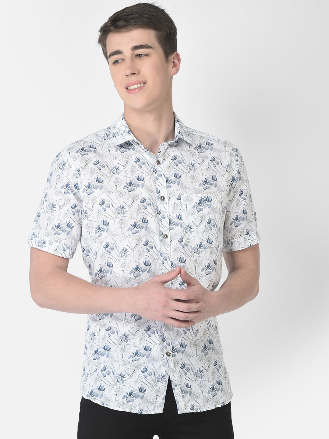 

Crimsoune Club Slim Fit Floral Printed Casual Shirt, White